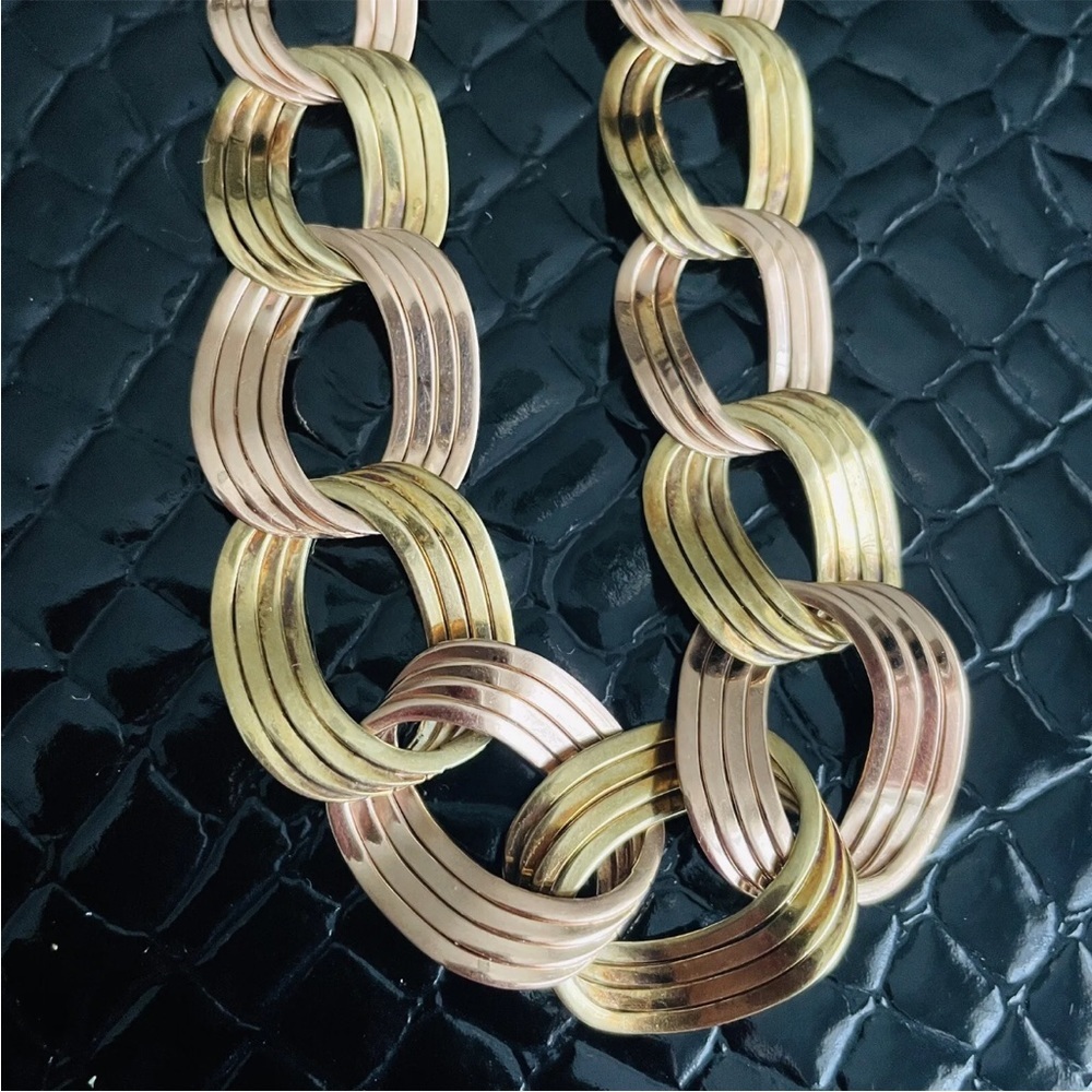 BIG 14K Solid Gold Binder Bros NY 2 Tone Graduated Chain Link Necklace 1950s MCM - Picture 5 of 10